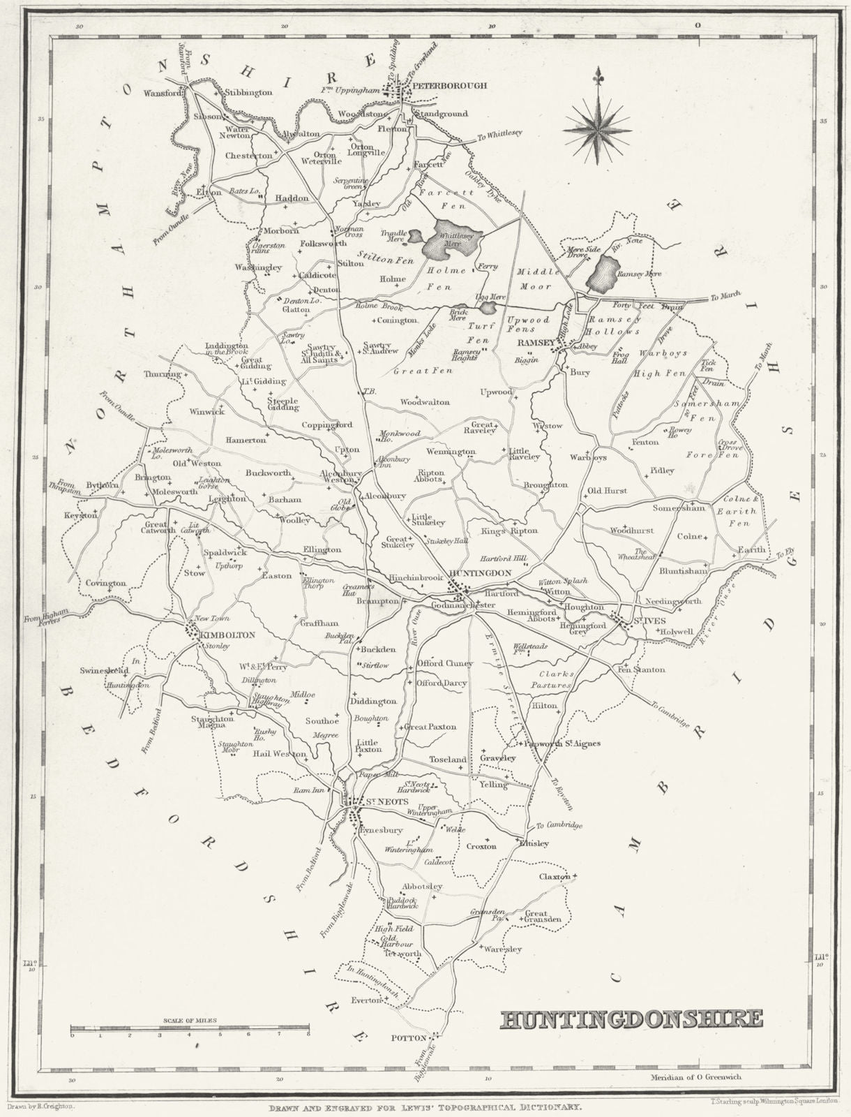 HUNTS. Huntingdonshire. Lewis 1831 old antique vintage map plan chart